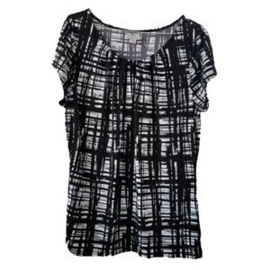 Worthington Large petite Blouse B/W Short Sleeves Long Tunic silky EUC